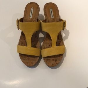 Fun yellow cork wedge sandals